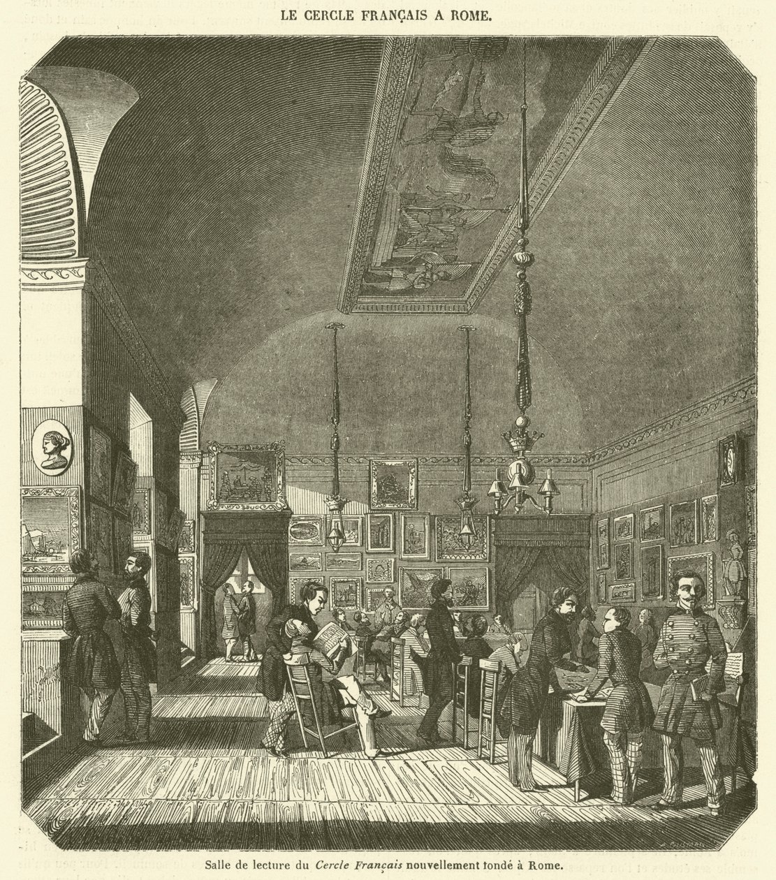 Reading Room of the Newly Founded French Circle in Rome (engraving) by French School