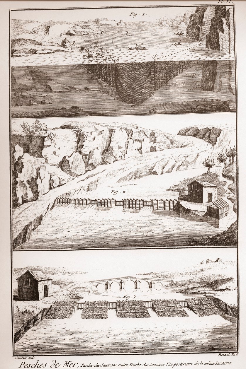 Salmon fishing techniques - Encyclopedia or Dictionary of the Sciences, Arts and Professions by Denis Diderot and Jean d