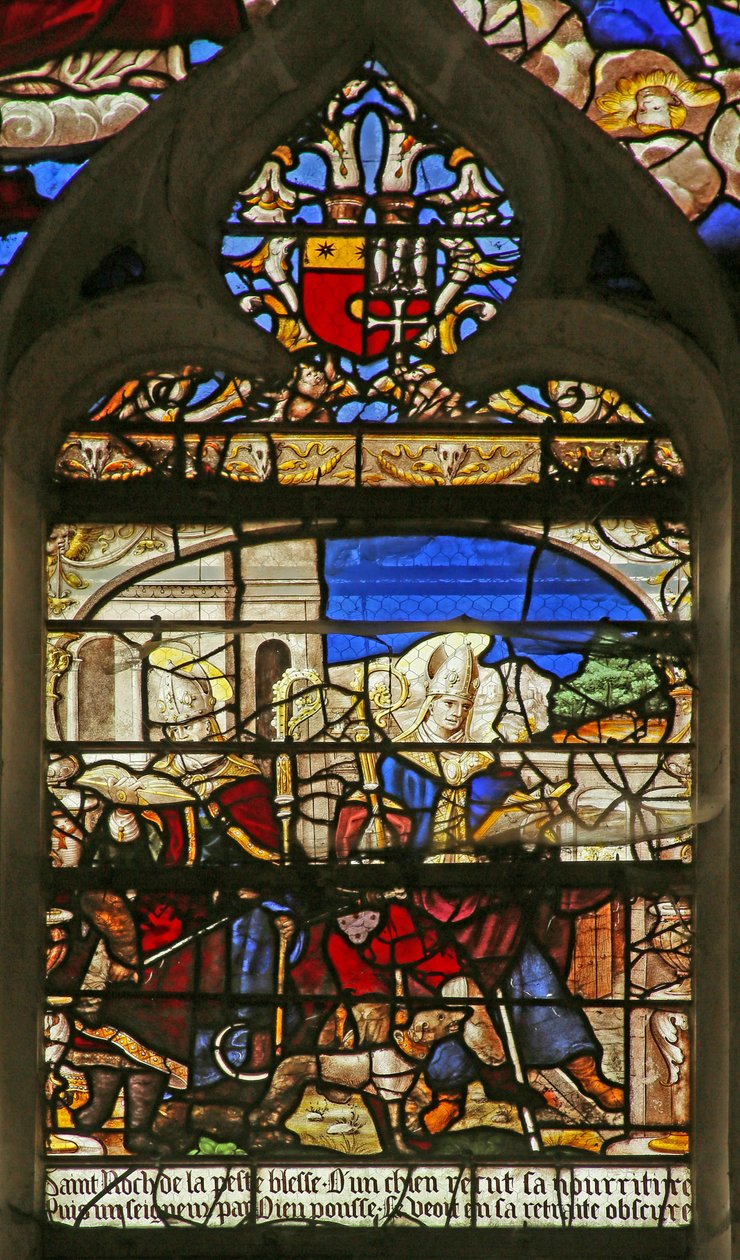 Scene from the Life of St. Roche: Above are the Arms of the Le Tartier Family by French School