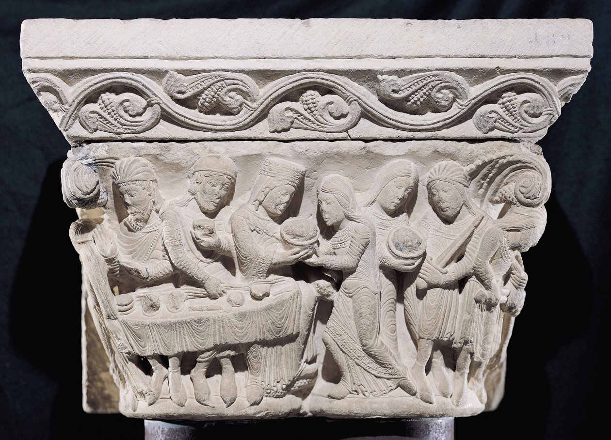Scenes from the Death of St. John the Baptist, relief from a capital by French School