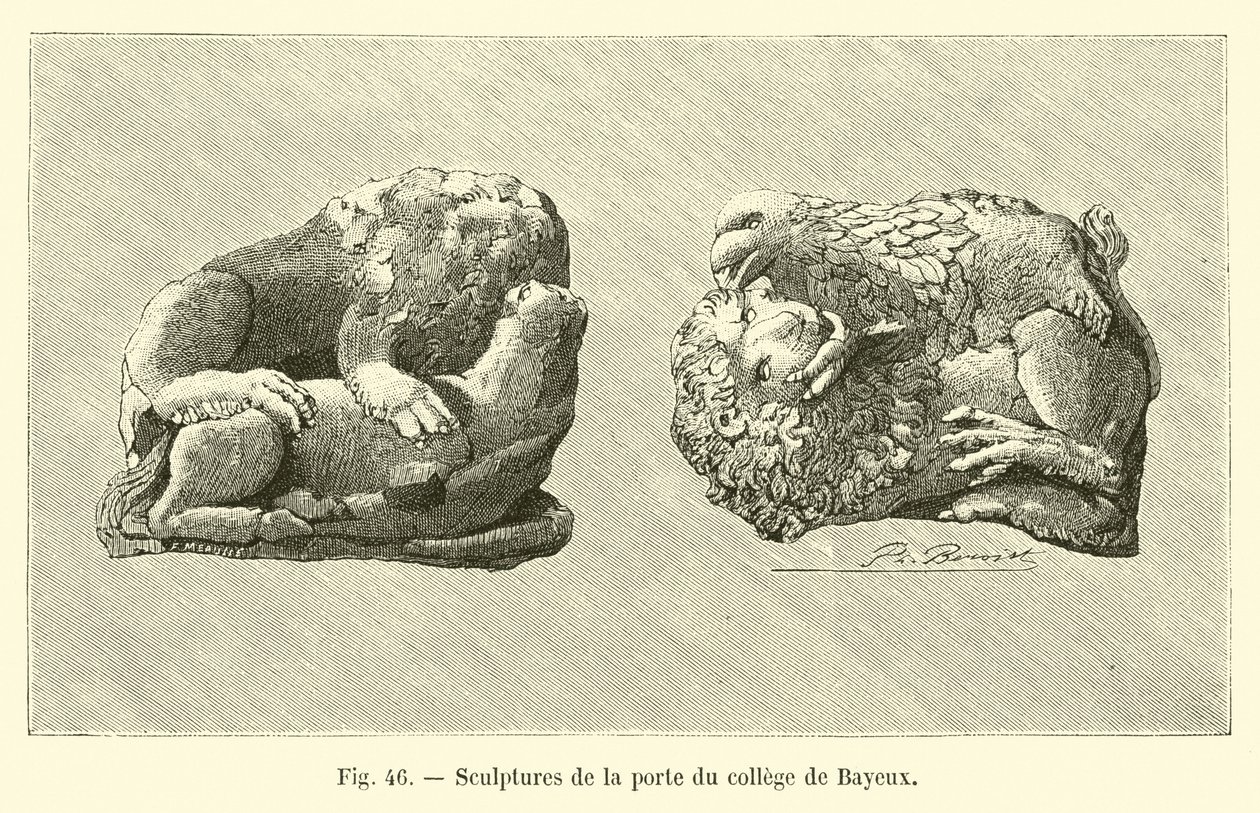 Sculptures of the Bayeux College Gate by French School