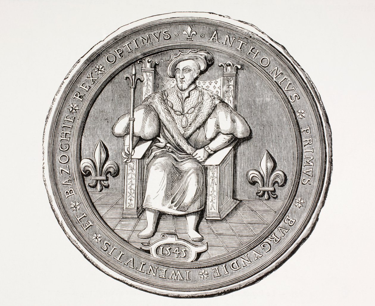 Seal of the King of the Basoche, the leader of the guild of legal clerks of the Paris court system, from Les Arts au Moyen Age, published 1873 by French School