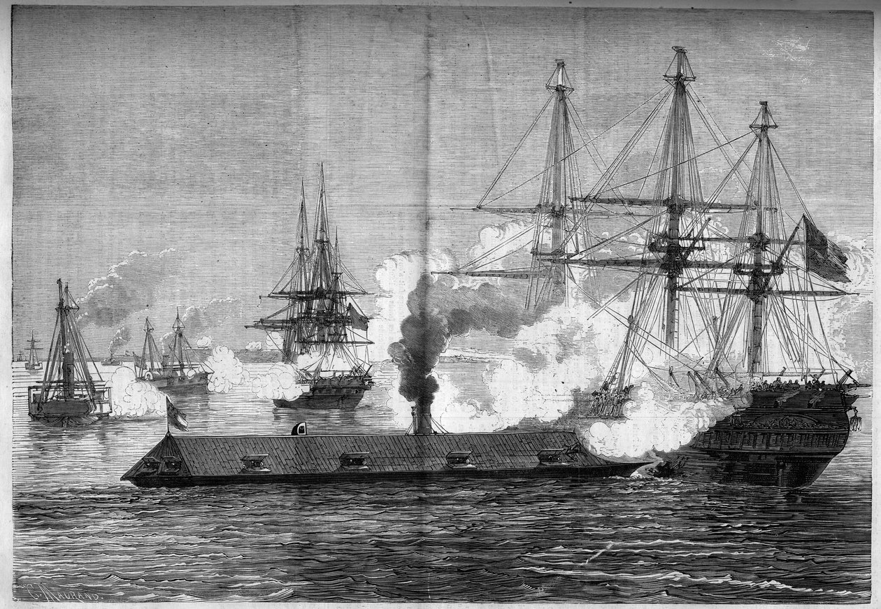 American Civil War (1861-1865) - Naval Battle of Newport News (Virginia) - March 8-9 by French School