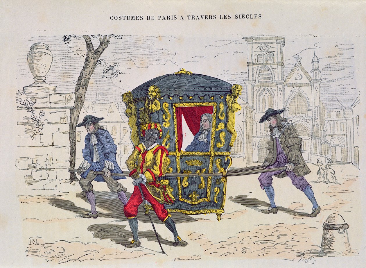 Sedan Chair in the Sixteenth Century, from Costumes de Paris a Travers les Siecles, published 1887 by French School