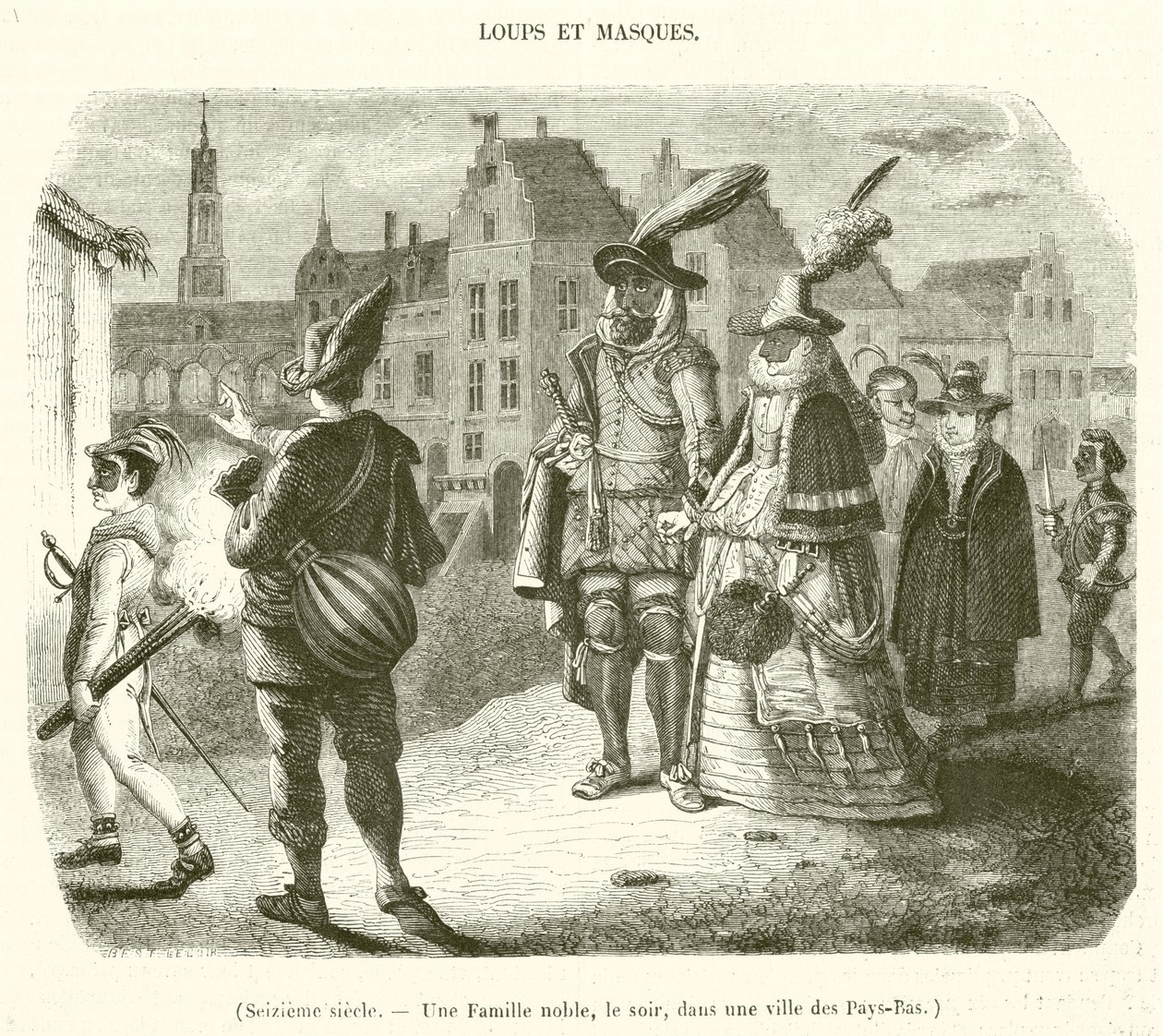 Sixteenth Century, A Noble Family, Evening, in a City of the Netherlands by French School