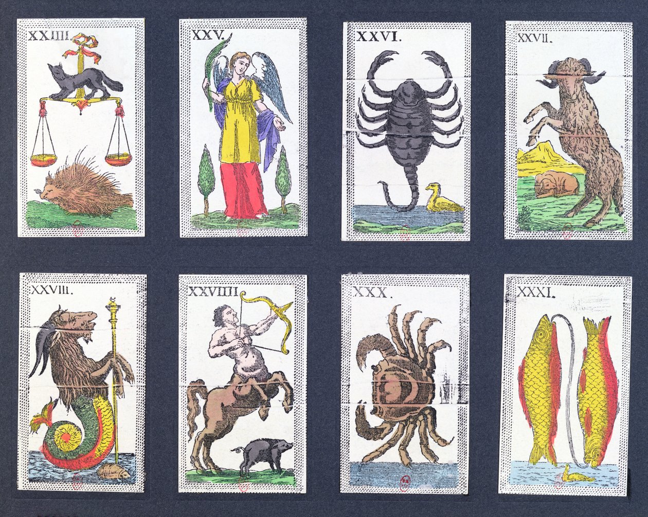 Selection of astrological tarot cards by French School
