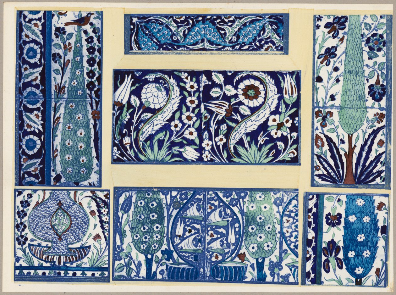 Seven Faience Motifs, Damas, 16th and 17th Centuries by French School