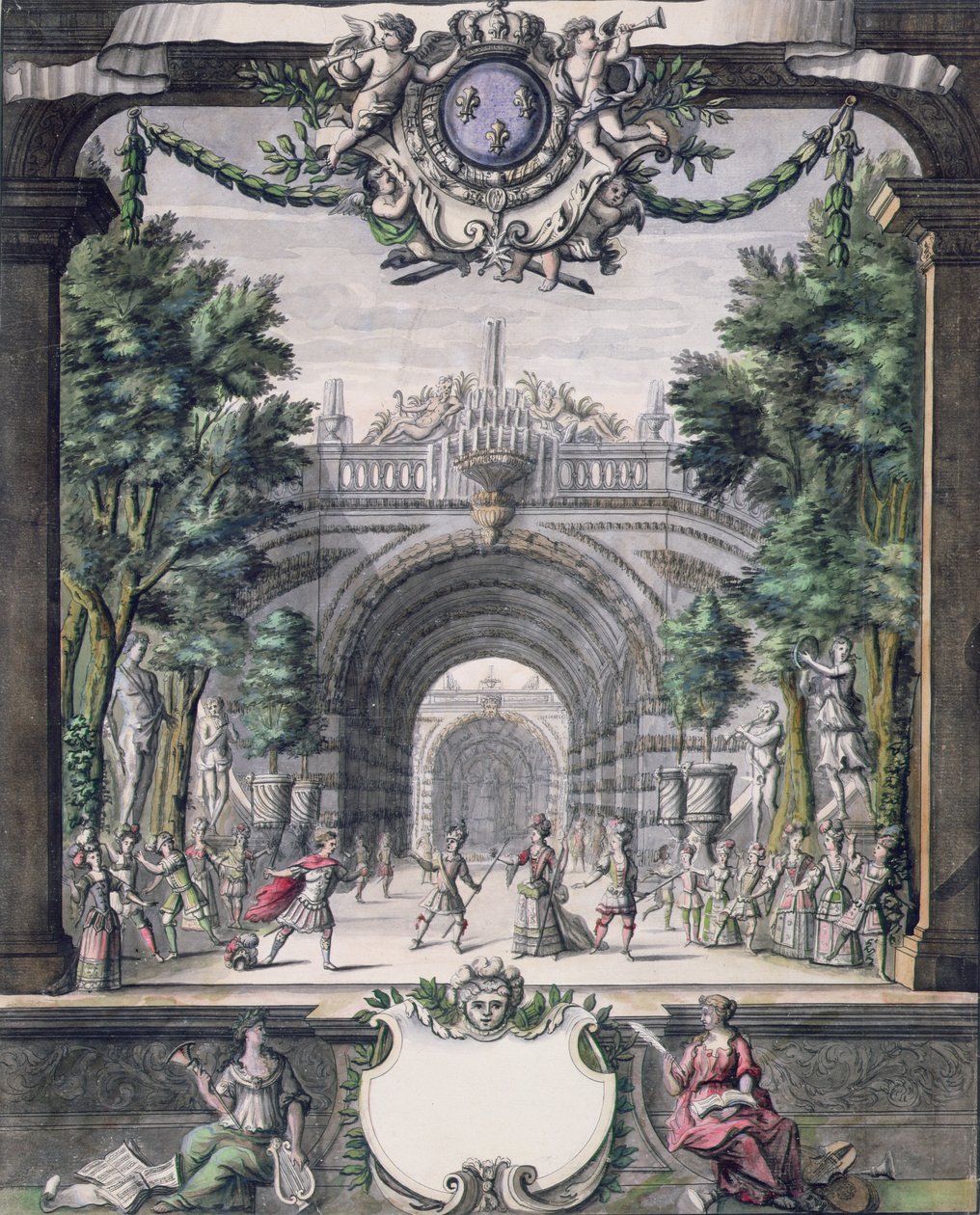 Set design for an unidentified ballet, taken from a collection entitled Menus Plaisirs du Roi by French School