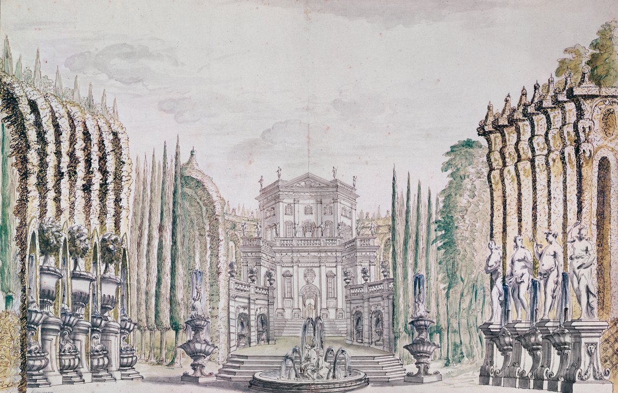 Set design of a palace for a theatre, c.1660-80 by French School