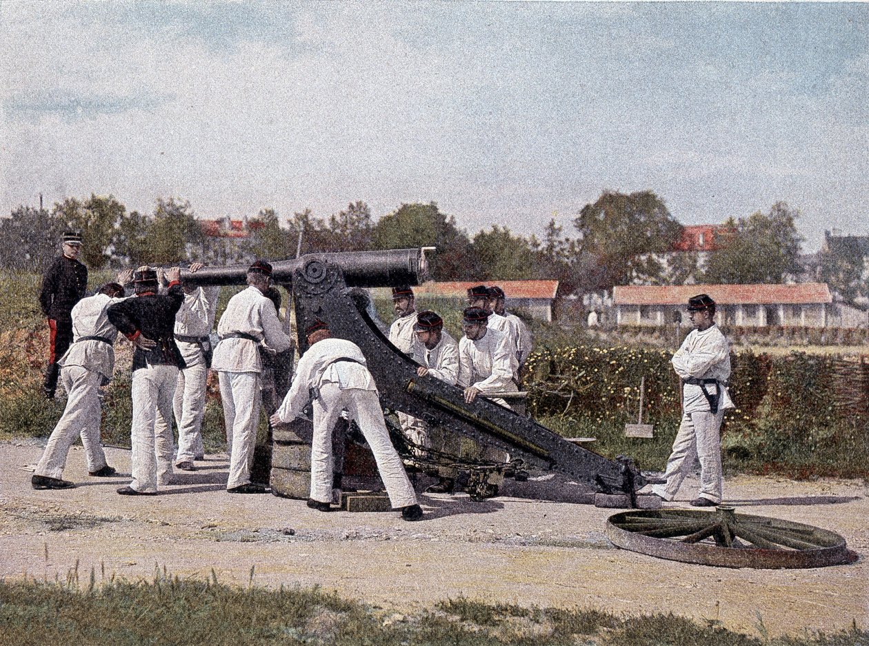 Shoot a 95 cannon from a lookout for seats and square - in Military Album - foot artillery by French School