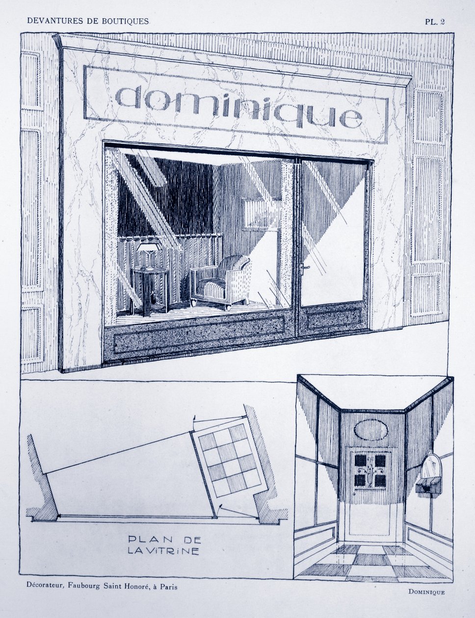 Shop Front, Plate 2, illustration from Devantures de Boutiques by Louis-Pierre Sezille, Paris by French School
