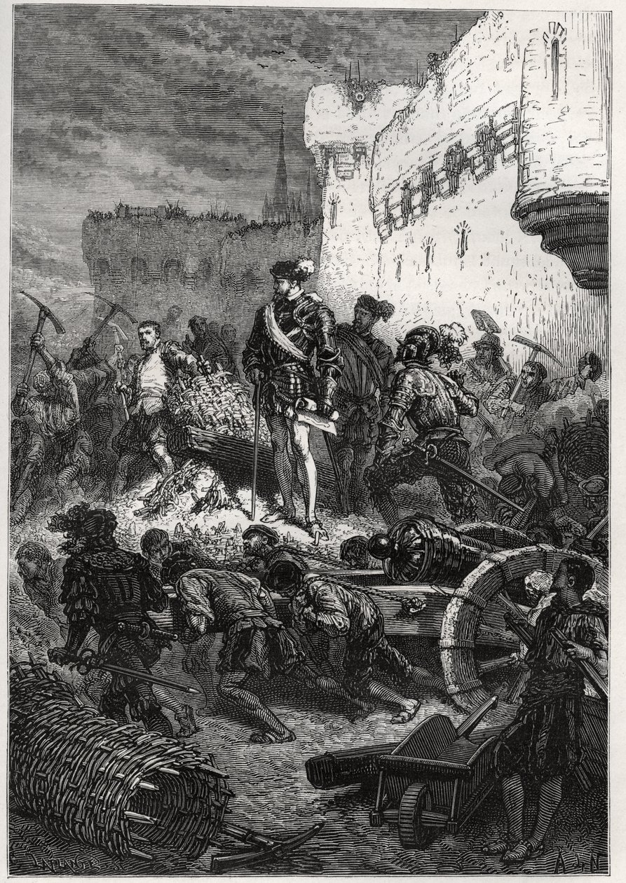 Siege of Metz - Francois de Guise and the works on the ramparts of Metz - engraving from The history of France told to my grandchildren - by Francois Guizot - 1872-1876 by French School