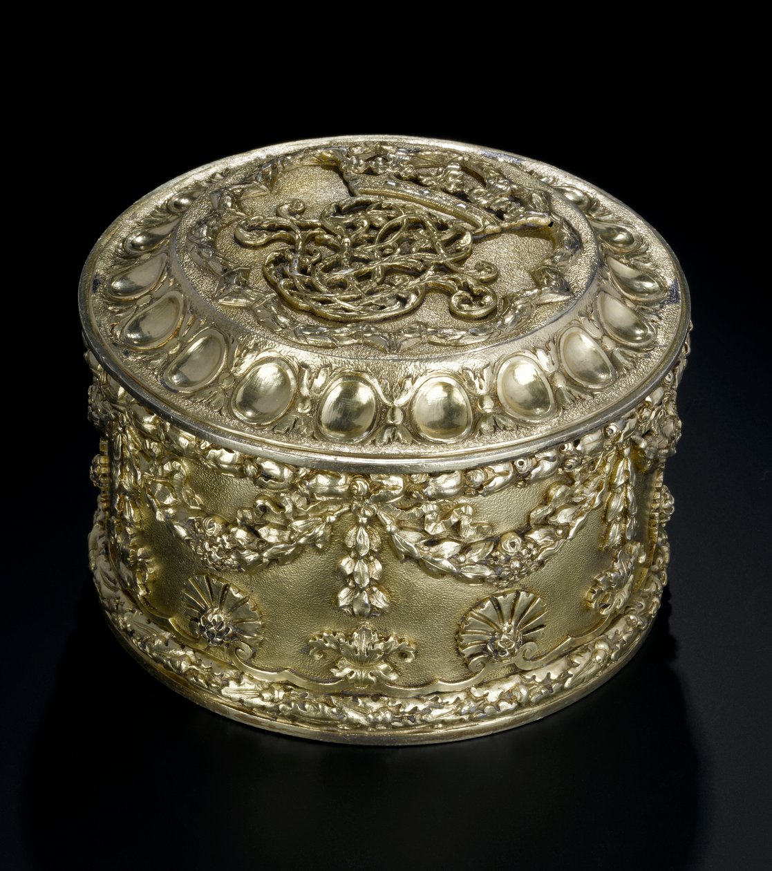 Silver-gilt circular box with cover from the Lennoxlove toilet service, owned by Frances Teresa Stewart, Duchess of Richmond and Lennox: French, Paris, assayed between April and September 1672 by French School