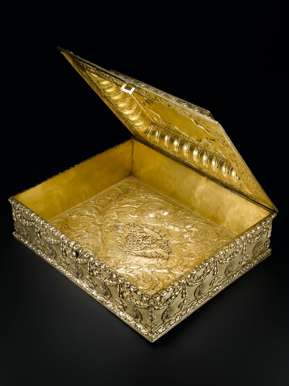 Silver-Gilt Rectangular Casket with Hinged Lid, Stepped in Centre, from the Lennoxlove Toilet Service, Owned by Frances Teresa Stewart, Duchess of Richmond and Lennox: French, Paris, 1666-1667 by French School