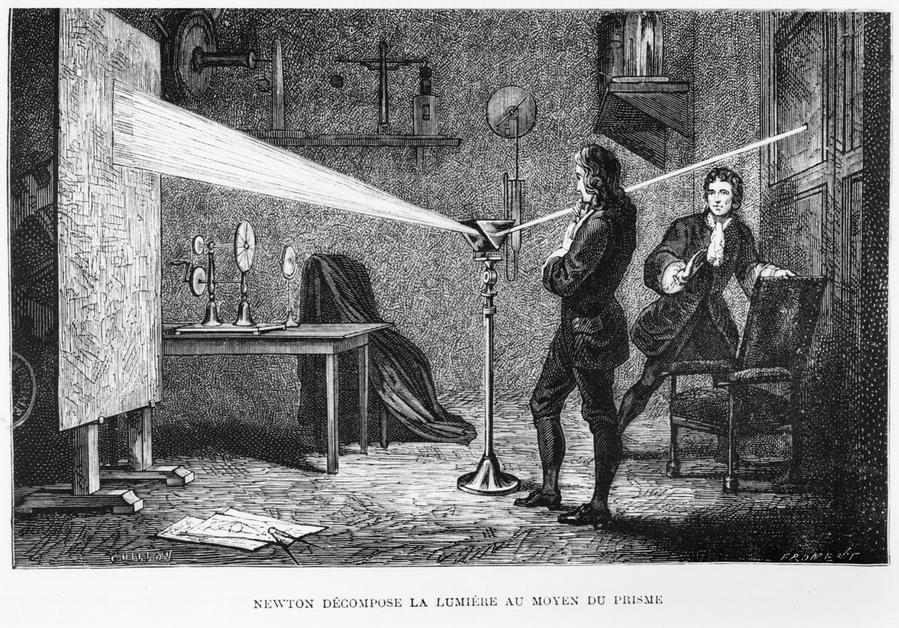 Sir Isaac Newton (1642-1727) Breaking Up the Light Through a Prism, Illustration from La Vie des Savants Illustres by Louis Figuier by French School