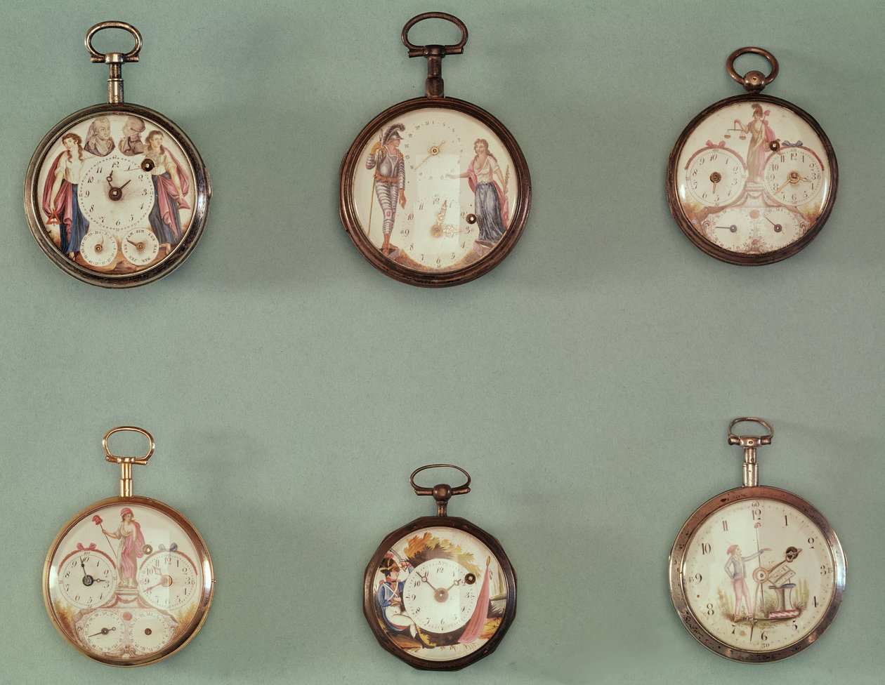 Six pocket watches decorated with Revolutionary symbols by French School
