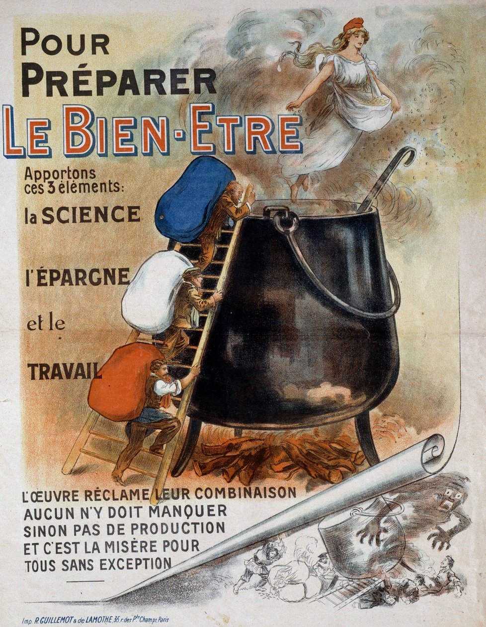 French Society of the Interwar Period: Poster Representing the Cauldron of the Well-being of the French Republic Fed by French School
