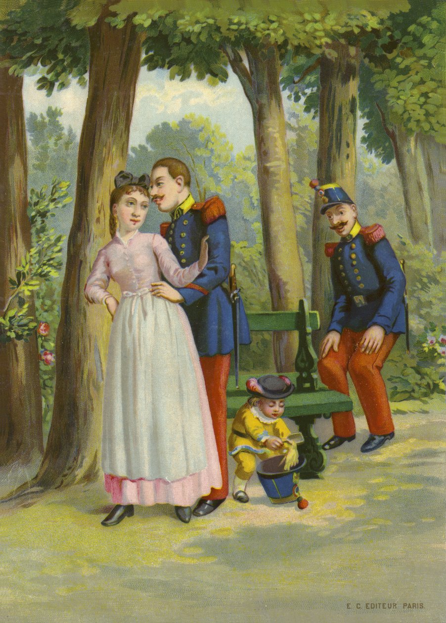 Soldier Making Advances to Maid in Park by French School