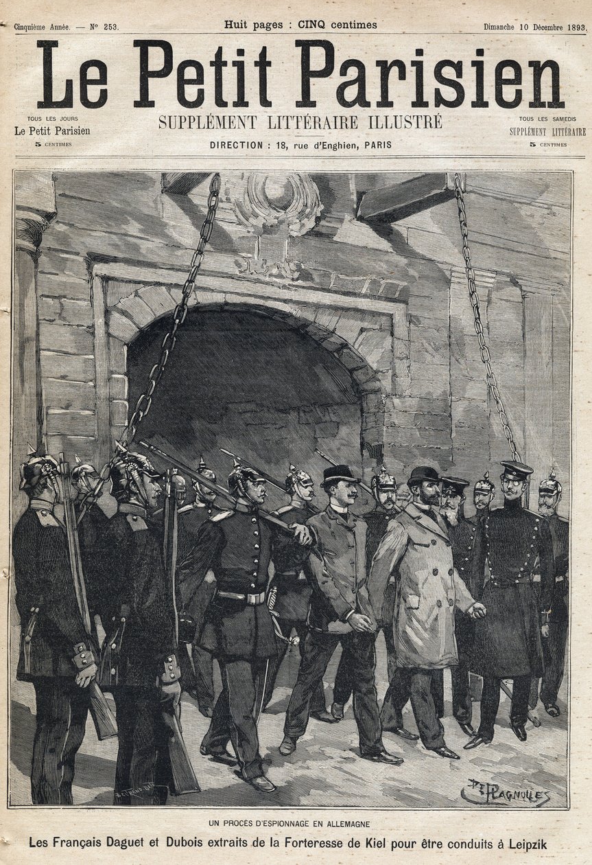 Spy Trial in Germany: The French Daguet and Dubois Taken from Kiel Fortress to Leipzig. One of the Newspaper Le Petit Parisien on 10/12/1893 (engraving) by French School