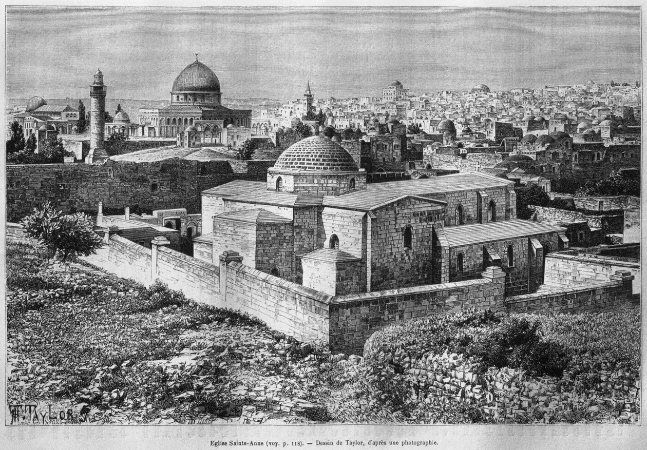 St. Ann Church and Dome of the Rock, Temple Mount, from La Syrie daujourdhui. Voyages dans la Phenicie, le Liban et la Judee. 1875-1880 by Louis Charles Emile Lortet, 1884 by French School