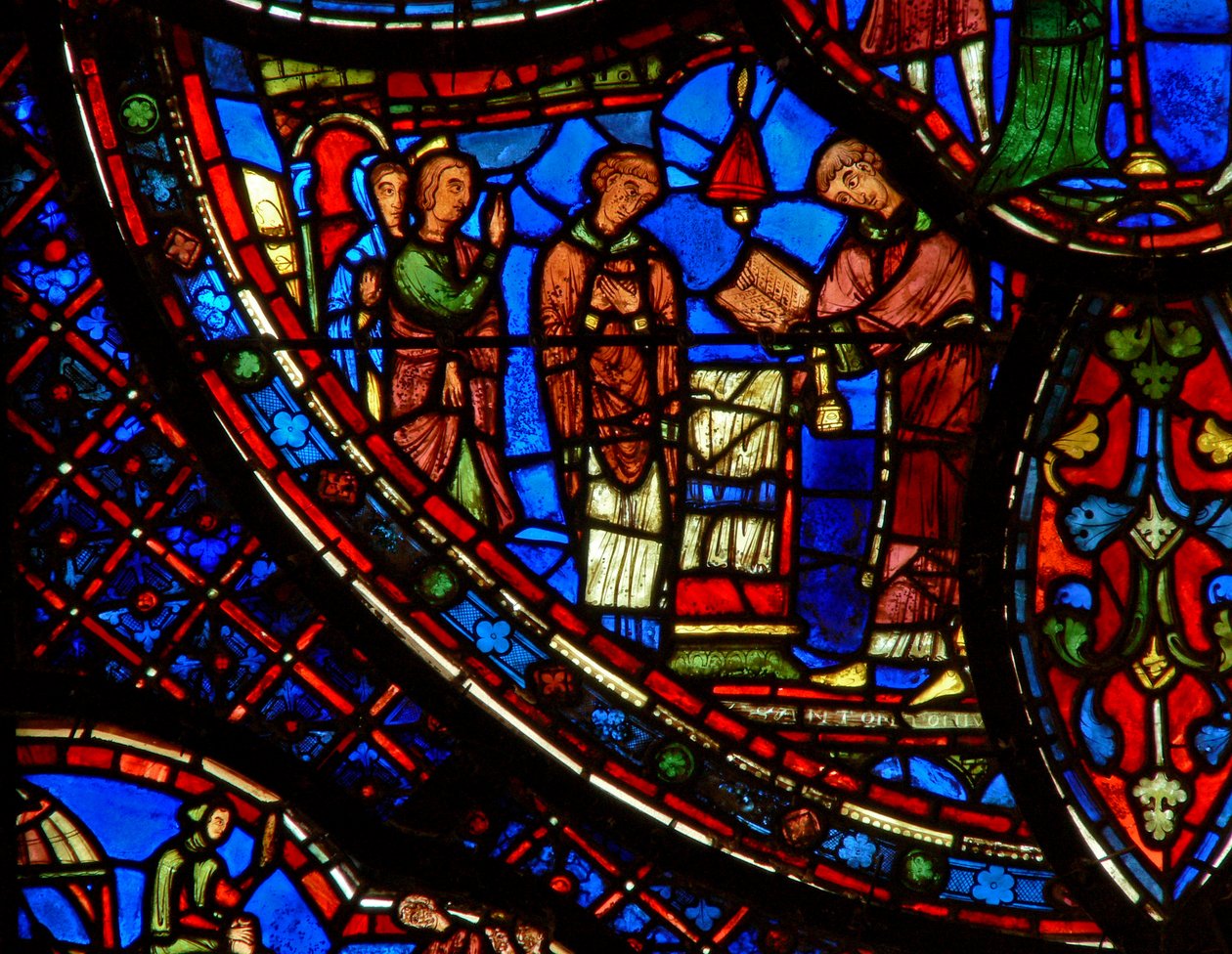 St Anthony with sister enters church by French School