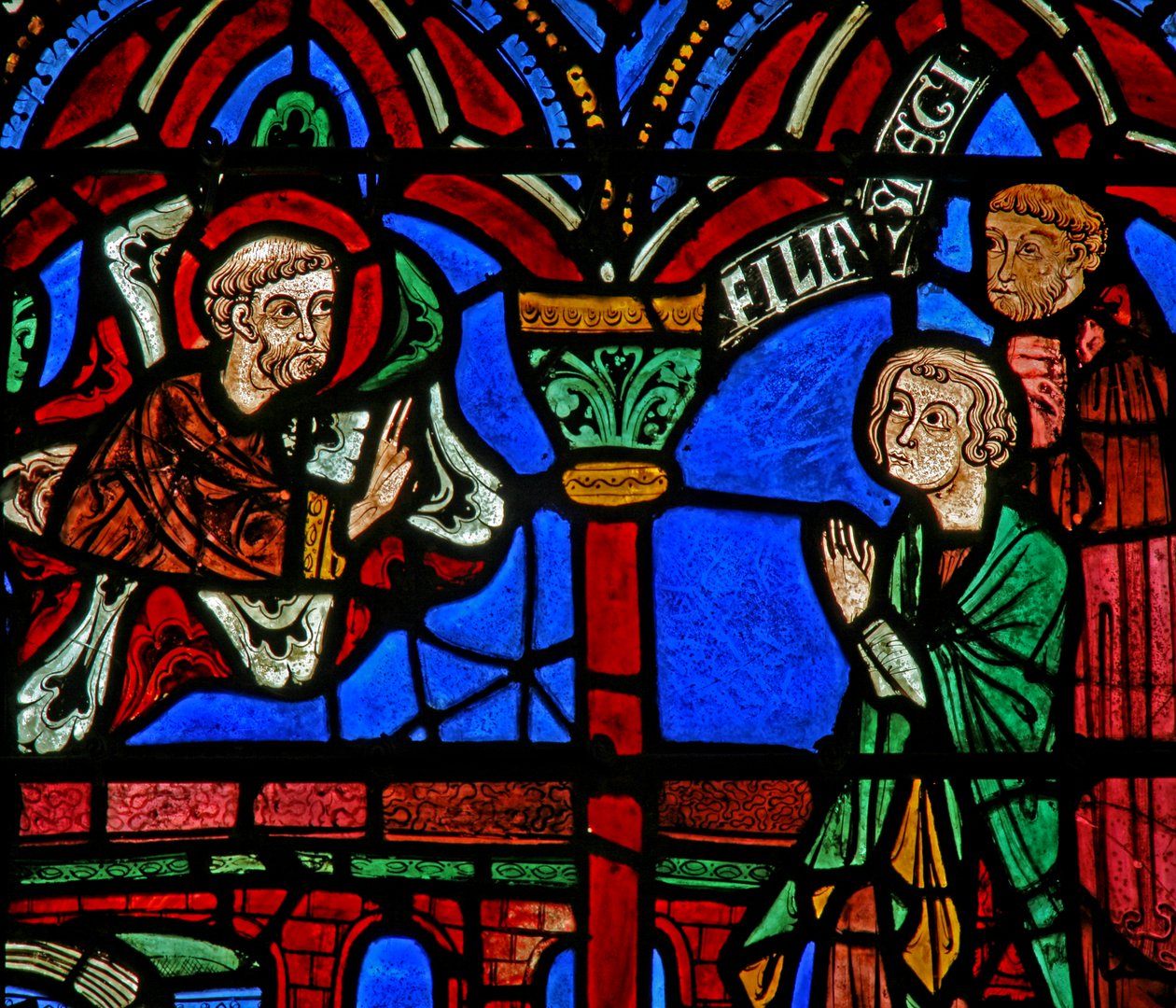 St Cheron window: appears at his tomb by French School