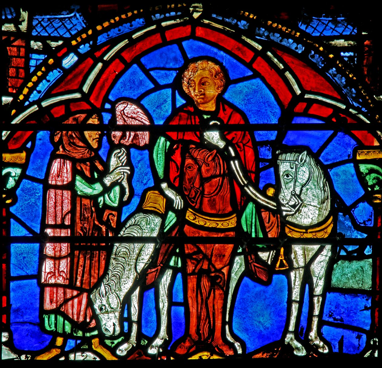 St Cheron window: hawking? by French School