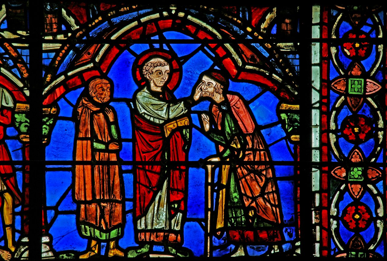 St Cheron window: heals a blind person by French School