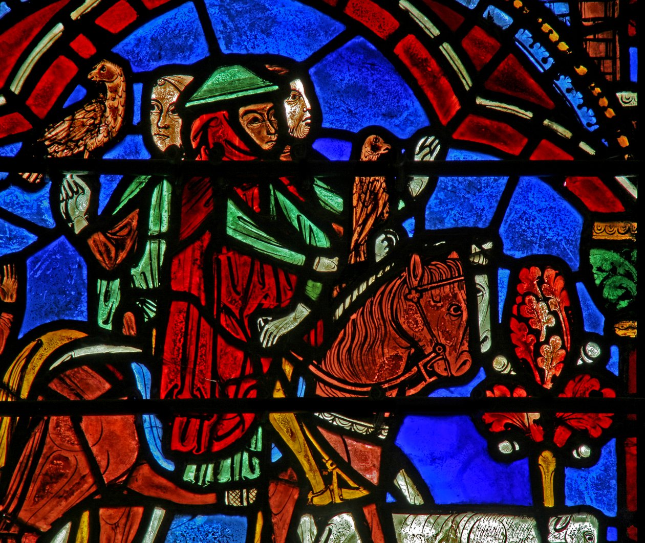 St Cheron window: horse and dog by French School