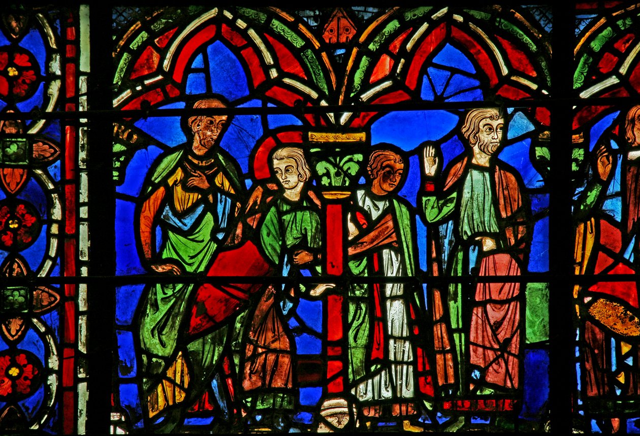 St Cheron window: refuses marriage by French School