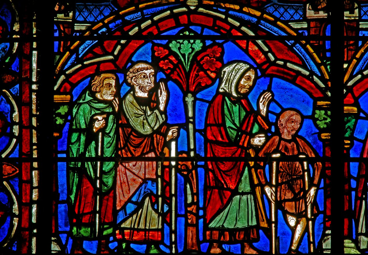 St Cheron window: the sick at his tomb by French School