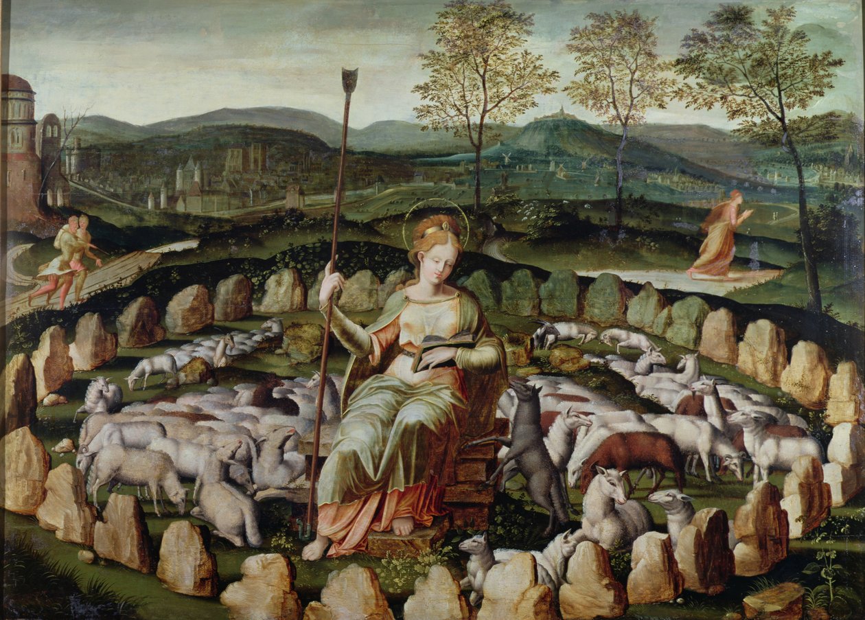 St. Genevieve Guarding her Flock by French School