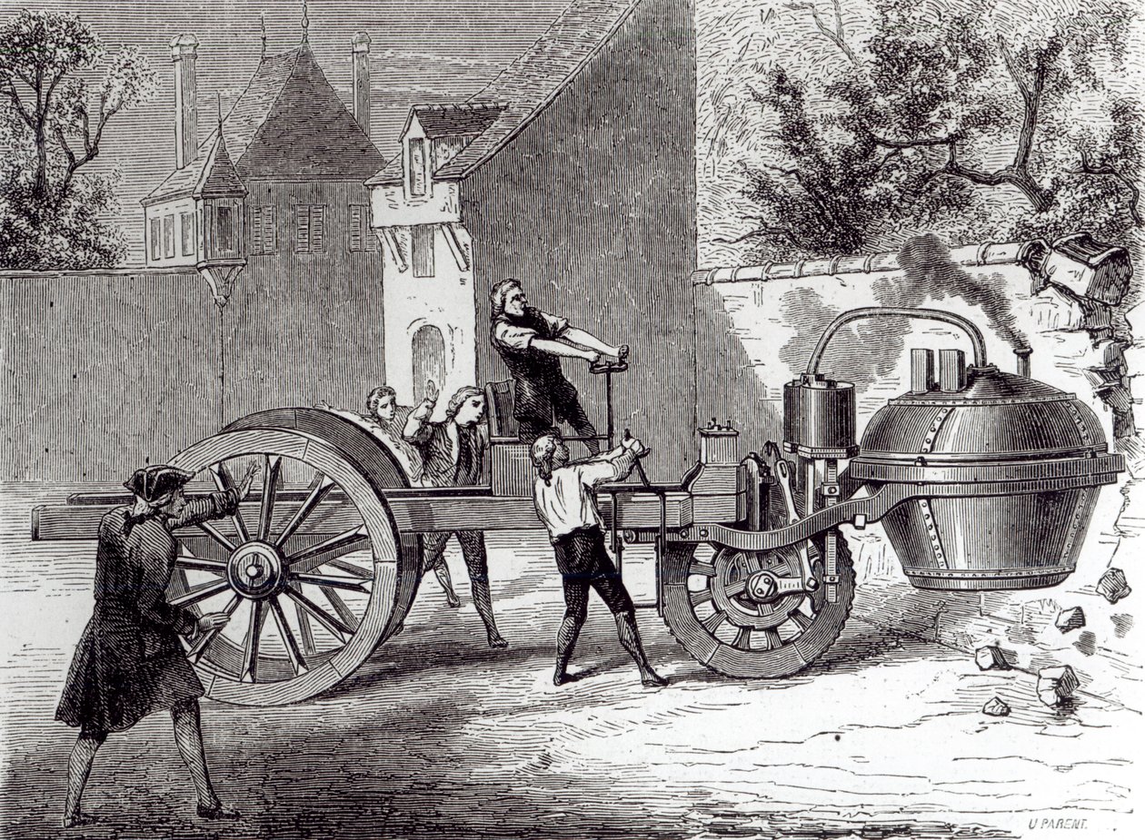 Steam-powered car invented by Nicolas Joseph Cugnot (1725-1804) in 1771, 1886 by French School