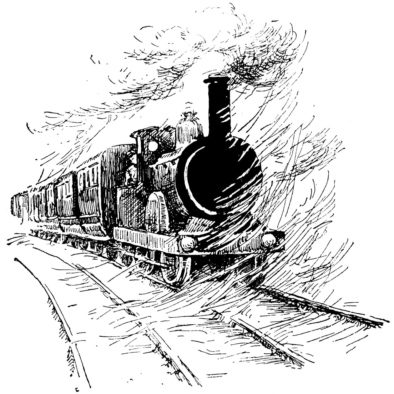 Steam train: locomotive with driver, a children