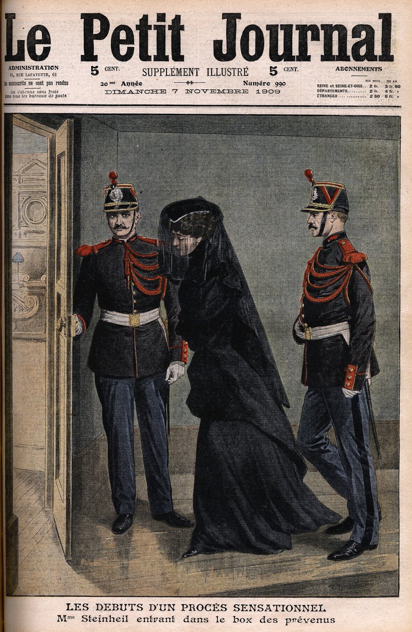 Steinheil case: Marguerite Steinheil (1869-1954) entering the defendants box - Le Petit Journal, November 7 by French School