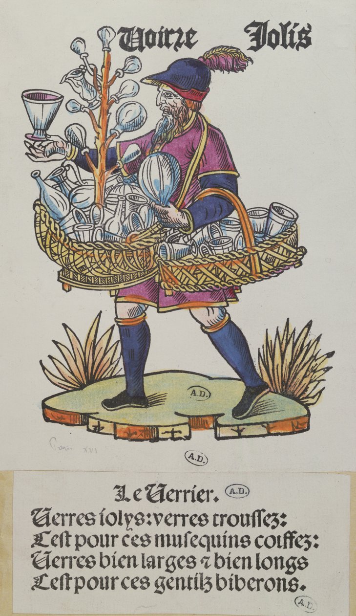 Street hawker selling glassware, from Cris de Paris by French School
