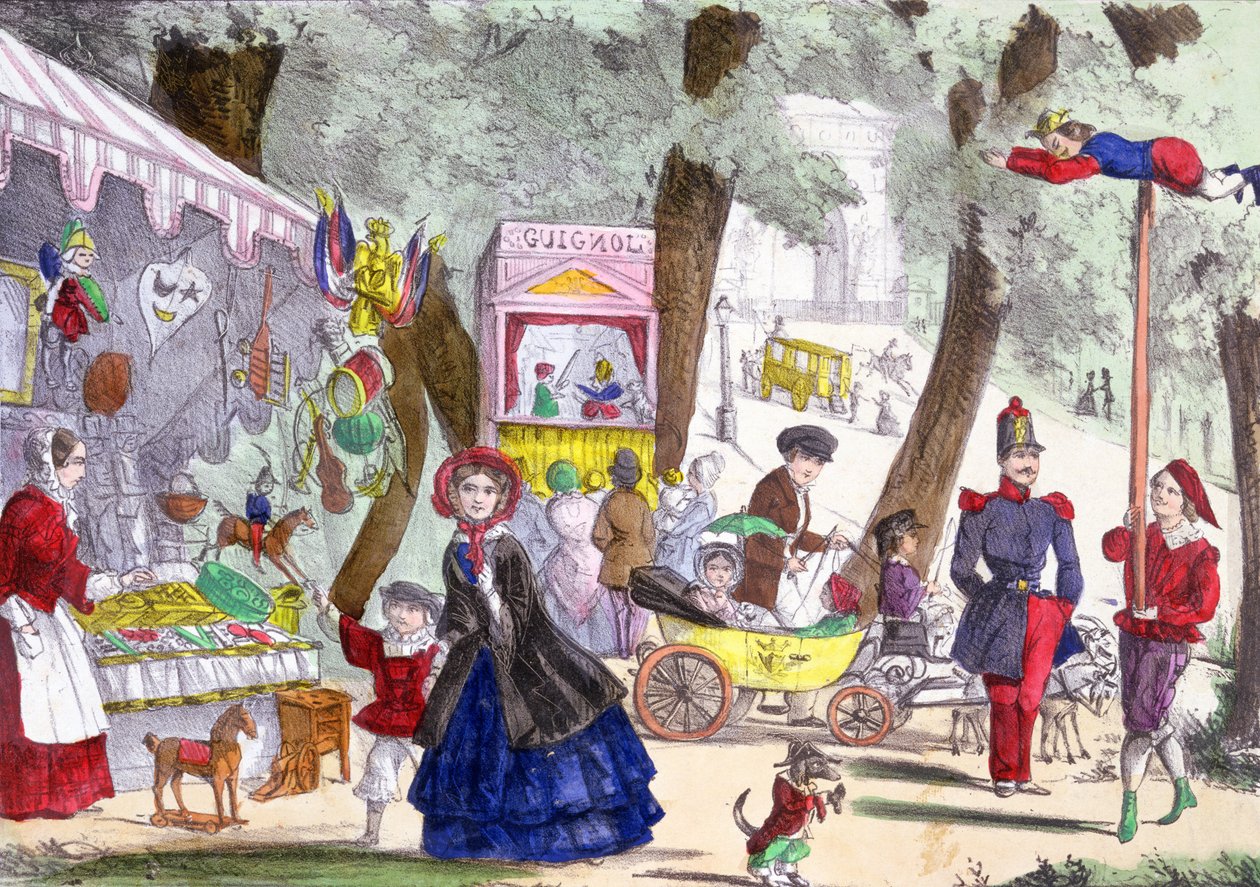 Street scenes on the Champs Elysees by French School