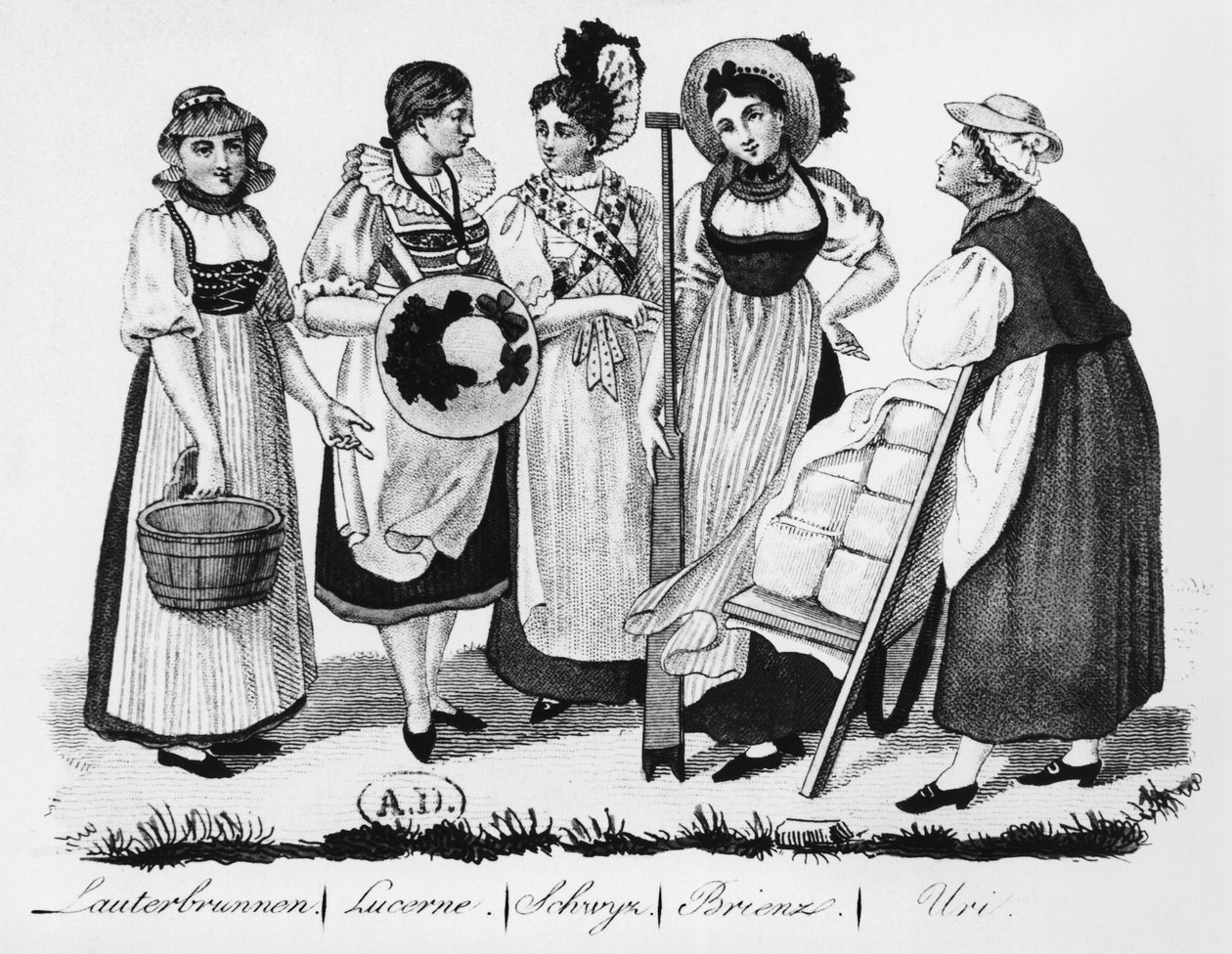 Swiss Women in Traditional Costume by French School