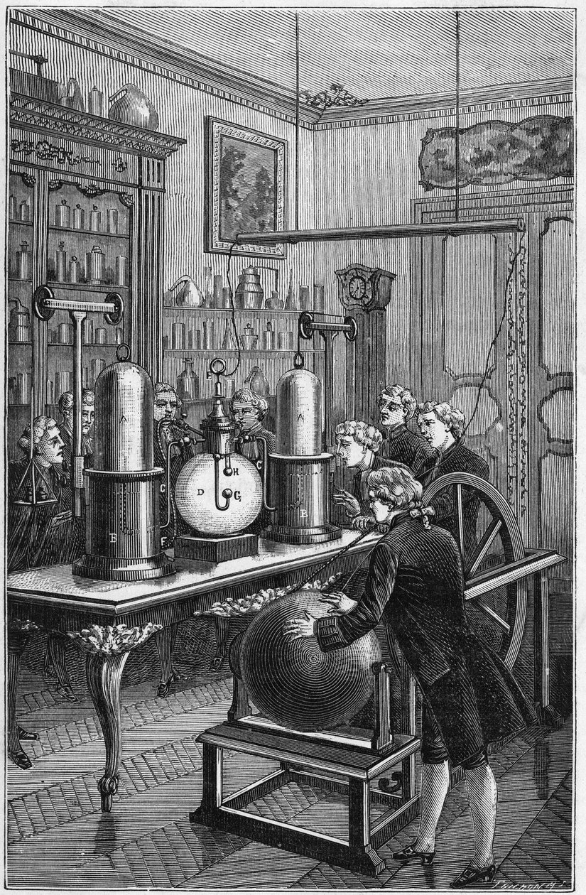 Synthesis of water by Jean-Baptiste Marie Charles Meusnier de la Place (1754-1793) and Antoine Laurent de Lavoisier (1743-1794) - Engraving in 