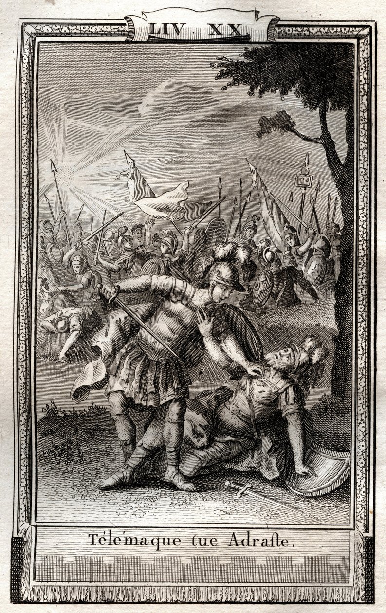 Telemachus kills Adraste - engraving of 1798 by Monnet in 
