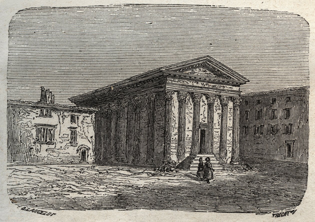 Temple of Augustus and Livie in Vienna, in the French department of Isere (Roman temple) - engraving in 