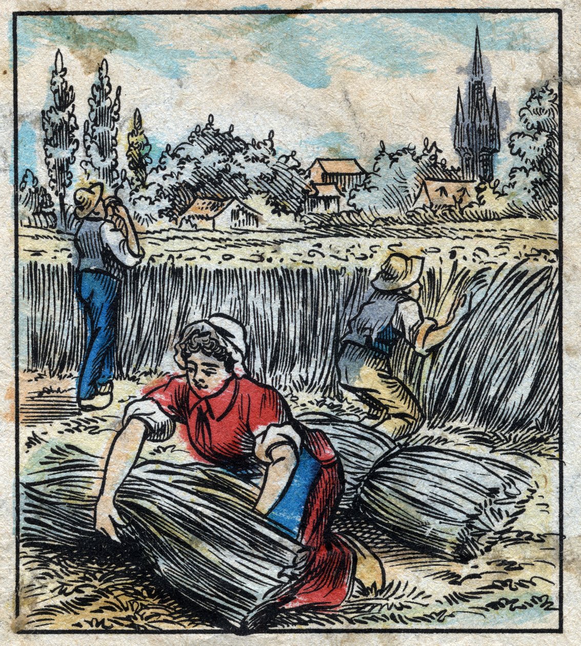 Textile, Flax: Agriculture. Collects Linen that is Assembled in a Boot to be Dry. Engraving. Epinal Imaging Late 19th Century by French School