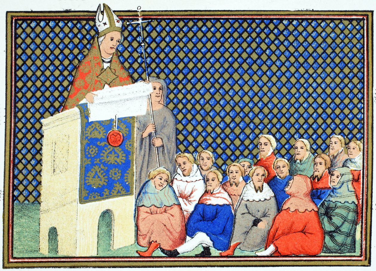 The Archbishop of Canterbury Preaching to the English Nobility Against Richard II, Facsimile Copy from Le Prinse et Mort du Roy Richart by Jean Creton, Reprinted 19th Century by French School