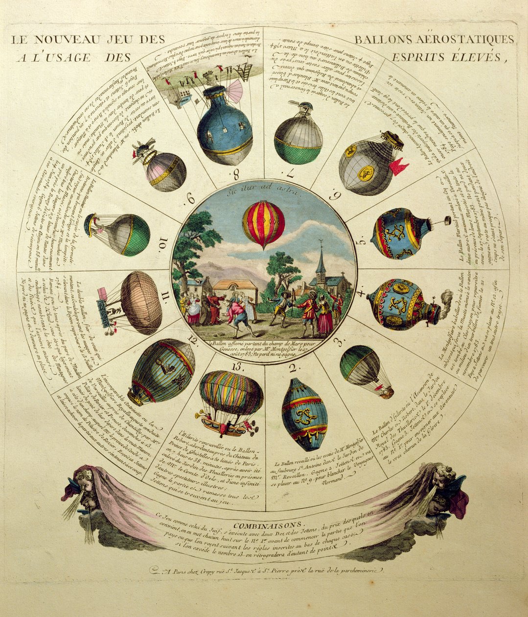 The Ballooning Game, with Illustrations of Different Hot Air Balloons, c.1784 by French School