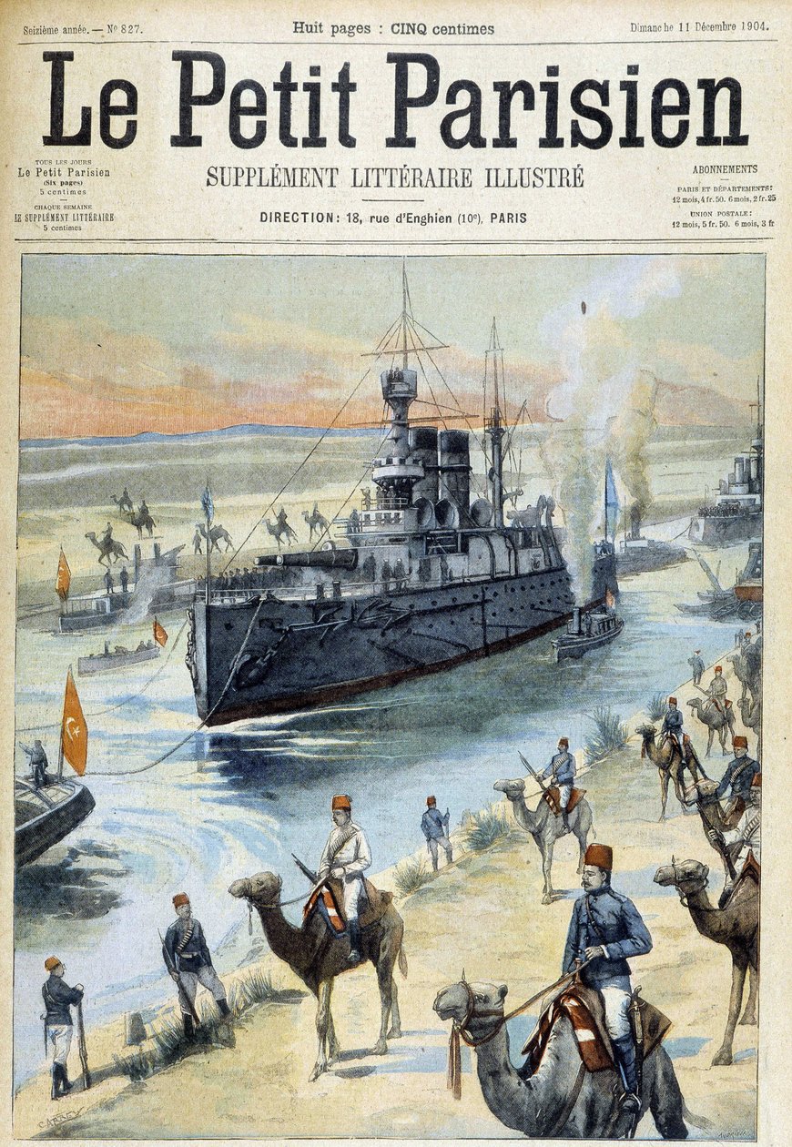 The Baltic squadron crosses the Suez Canal - in “The Little Parisian” from 11/12/1904 by French School