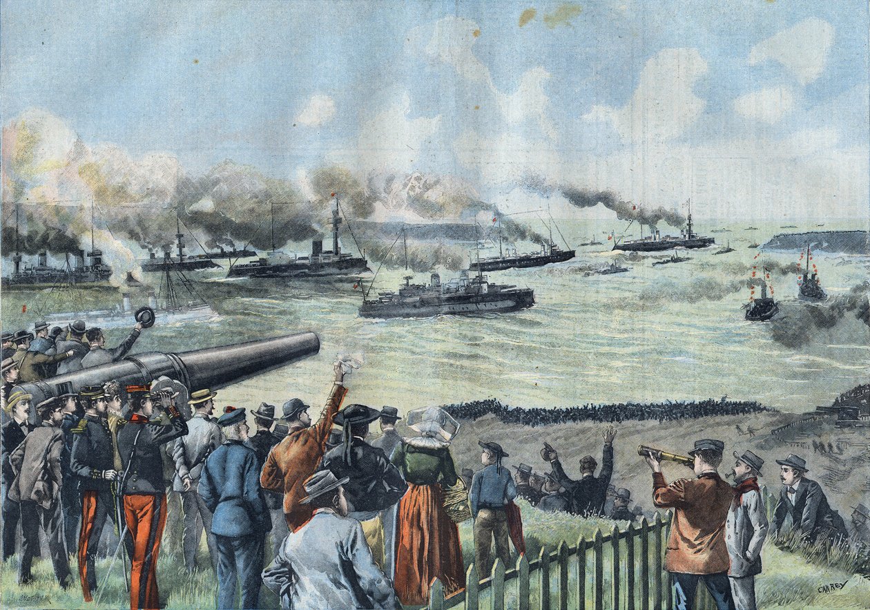 The Baltic squadron leaves the port of Brest. The Montcalm, with the president of the French republic Emile Loubet by French School