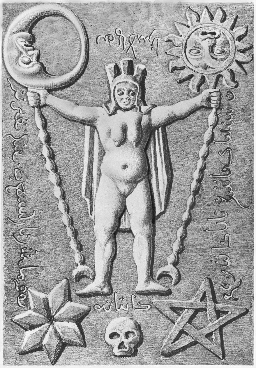 The Baphomet of the Templars, copy of a stone casket found at Essarois (Burgundy) by French School