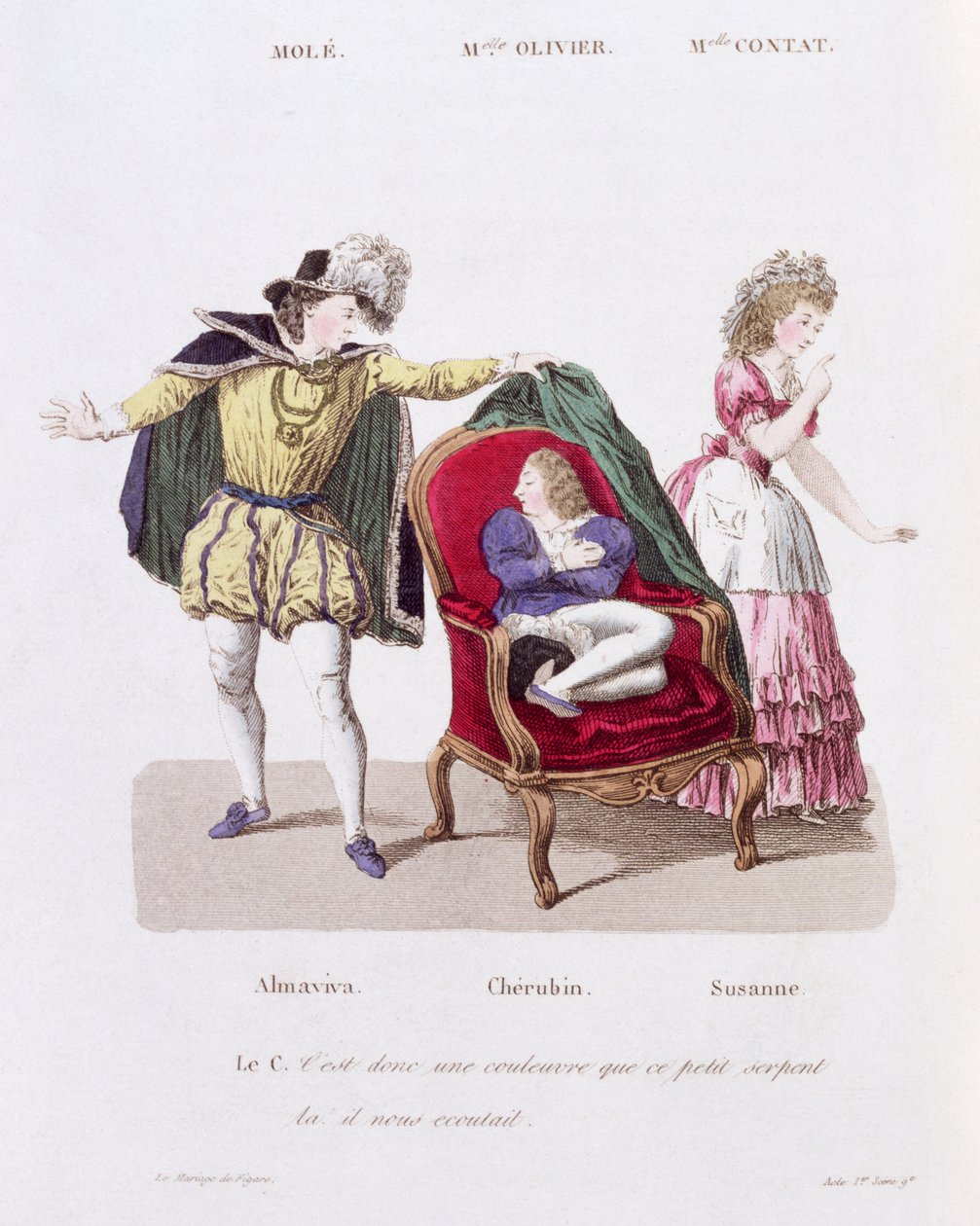 The Count Discovers Cherubin, Act I Scene 9 from The Marriage of Figaro by Pierre Augustin Caron de Beaumarchais by French School