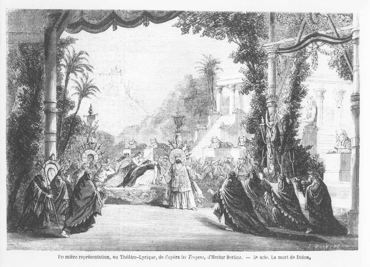 The Death of Dido, first performance of Les Troyens by Hector Berlioz (1803-69) at Theatre Lyrique, Paris, from Le Monde Illustre, 14th November 1863 by French School