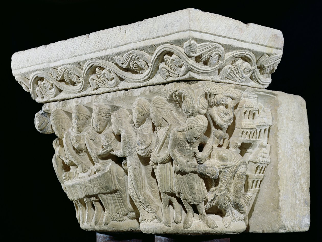 The Death of St. John the Baptist, relief from a capital by French School
